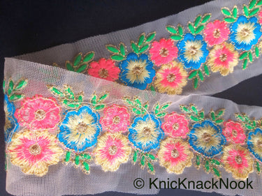 Beige Net Lace Trim In Blue, Coral, Green